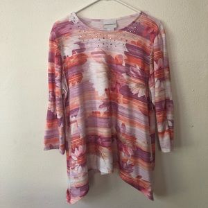 Alfred Dunner Pink Floral Sparkle Blouse